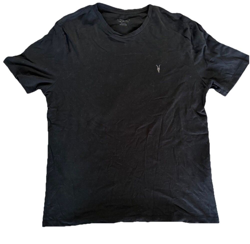 AllSaints Mens T-Shirt Crew Neck Top Black Designer Cotton ,Regular Fit Tee XL